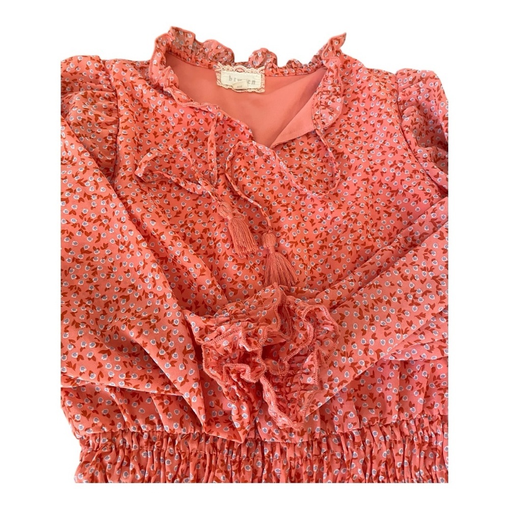 btween Pink Orange Smocked Ruffled Sundress long sleeve Dress Size 10 - Picture 8 of 10